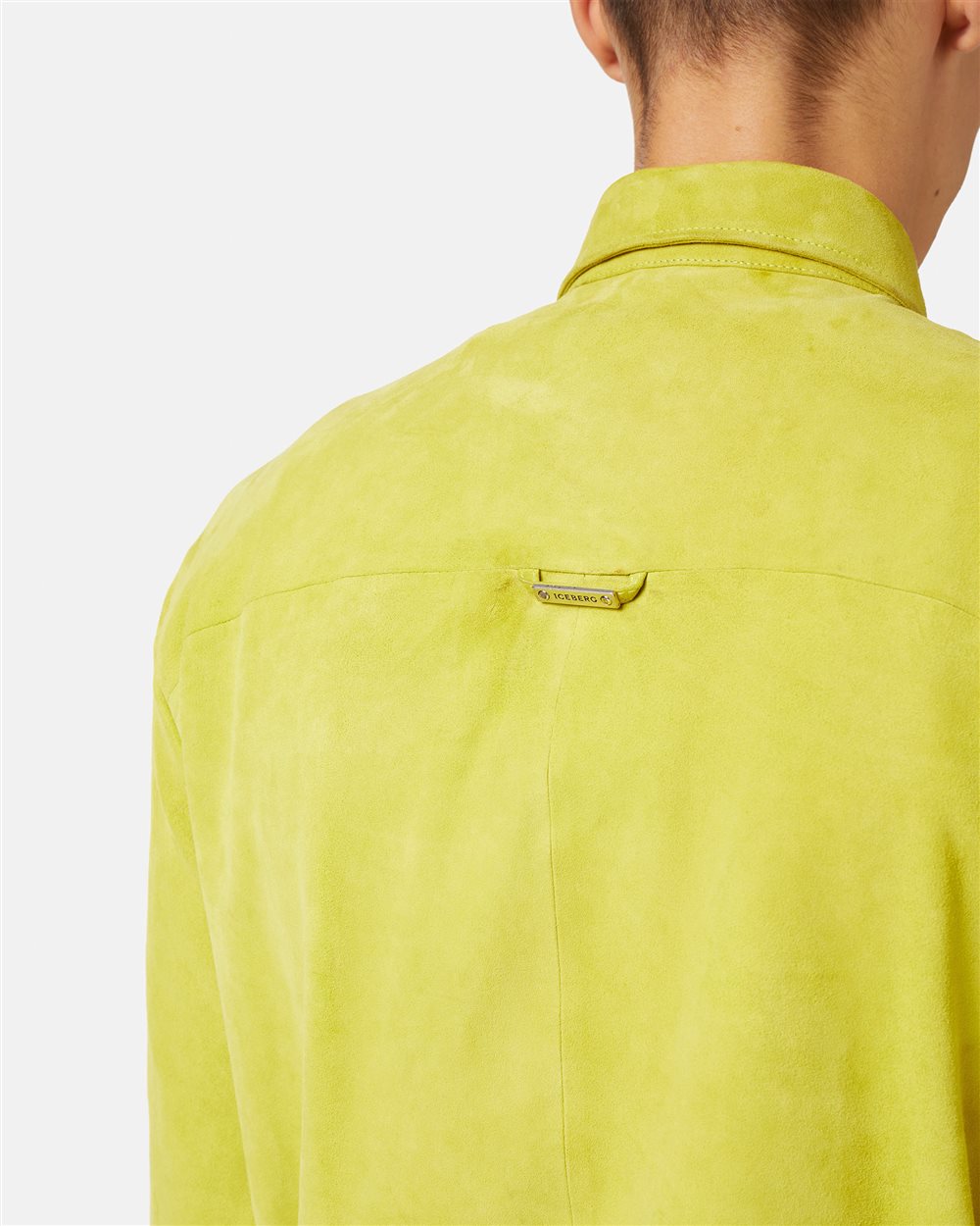Lime-colored regular-fit suede shirt with Iceberg logo - Iceberg - Official Website