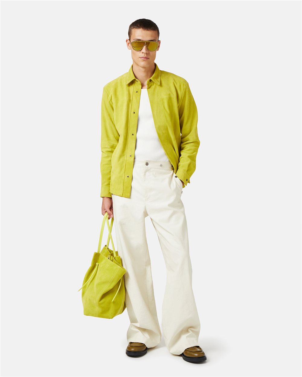 Lime-colored regular-fit suede shirt with Iceberg logo - Iceberg - Official Website