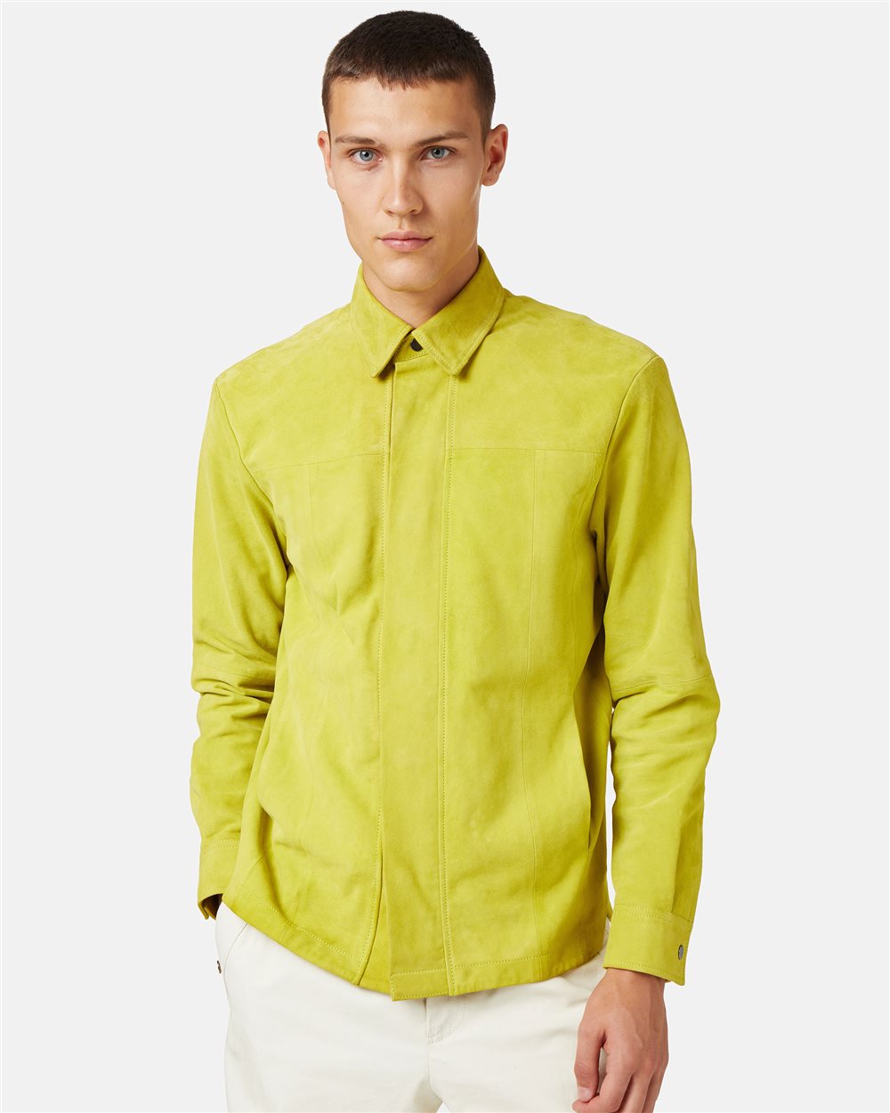 Lime-colored regular-fit suede shirt with Iceberg logo - Iceberg - Official Website