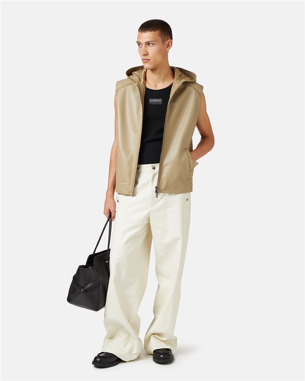 Mud Leather Hooded Vest with Iceberg Logo - Iceberg - Official Website
