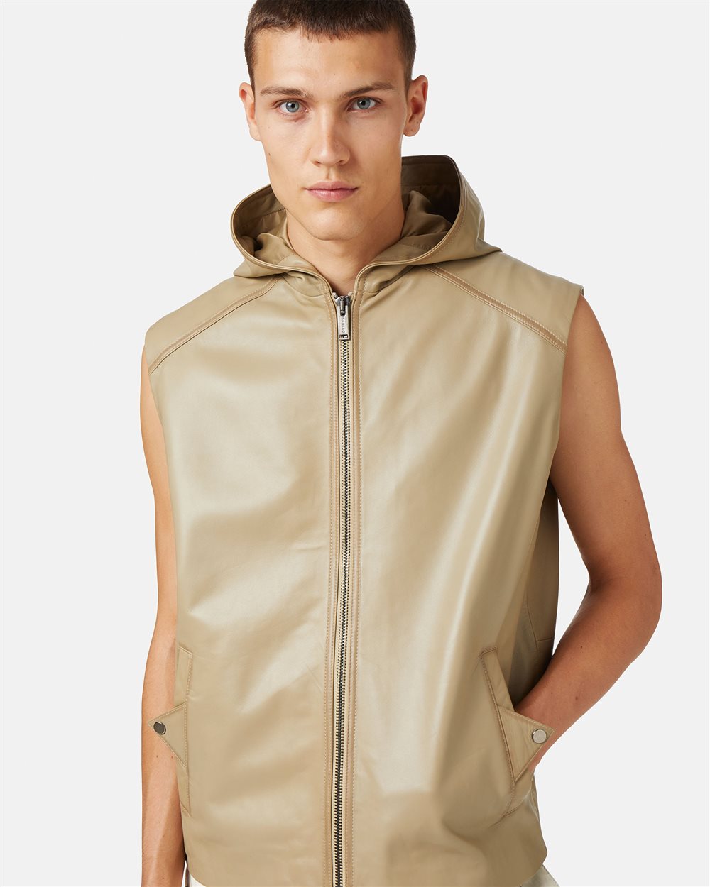 Mud Leather Hooded Vest with Iceberg Logo - Iceberg - Official Website