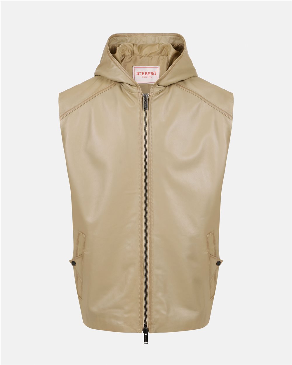 Mud Leather Hooded Vest with Iceberg Logo - Iceberg - Official Website