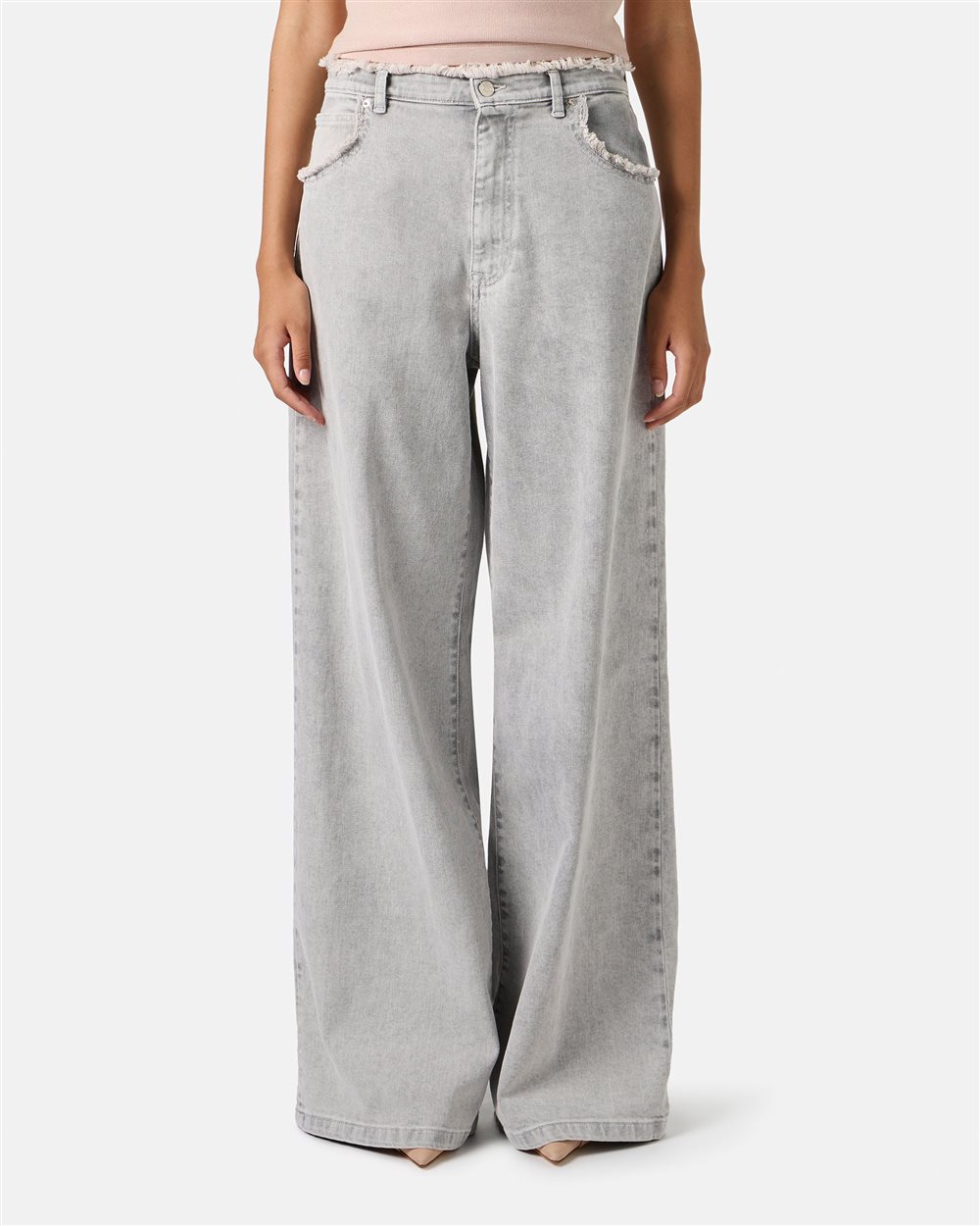 5-pocket big flare fit trousers in grey denim with marble treatment - Iceberg - Official Website