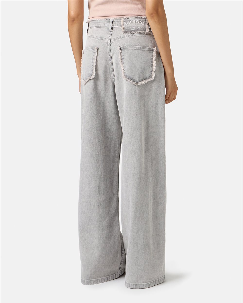 5-pocket big flare fit trousers in grey denim with marble treatment - Iceberg - Official Website