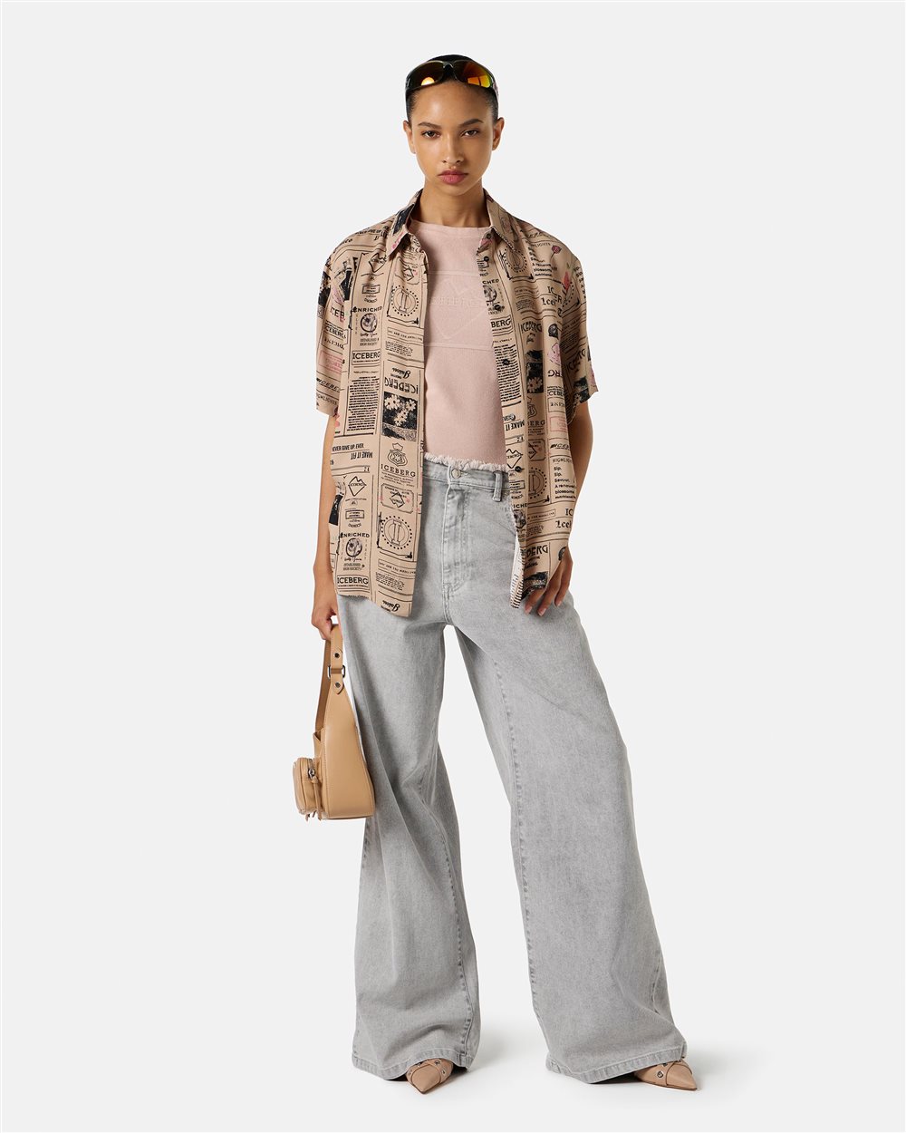 5-pocket big flare fit trousers in grey denim with marble treatment - Iceberg - Official Website