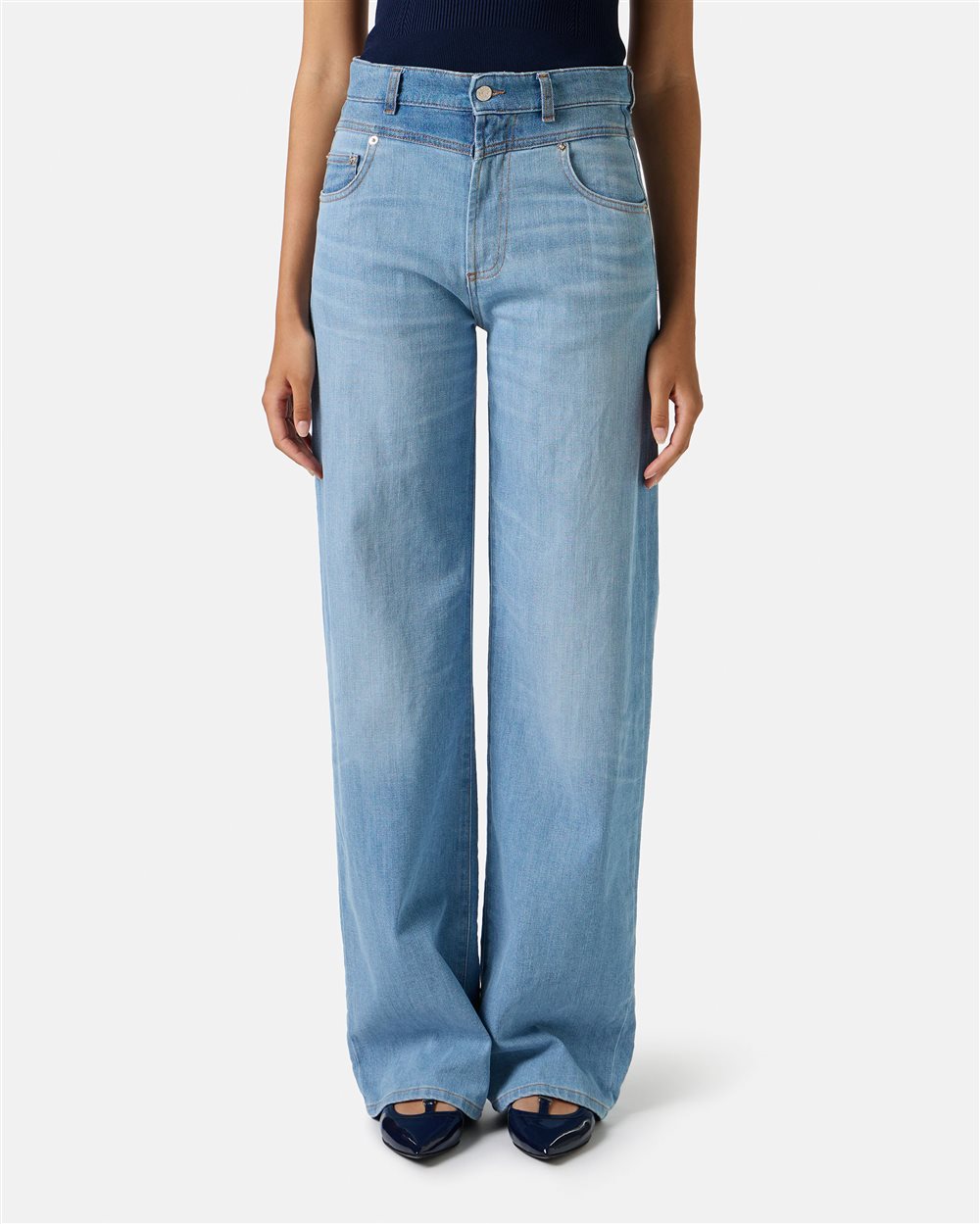 5-pocket wide leg fit trousers in indigo denim - Iceberg - Official Website