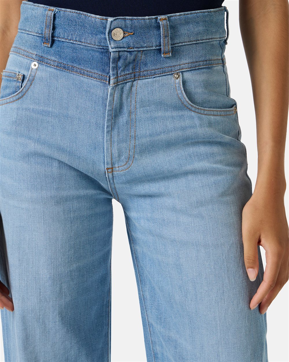 5-pocket wide leg fit trousers in indigo denim - Iceberg - Official Website