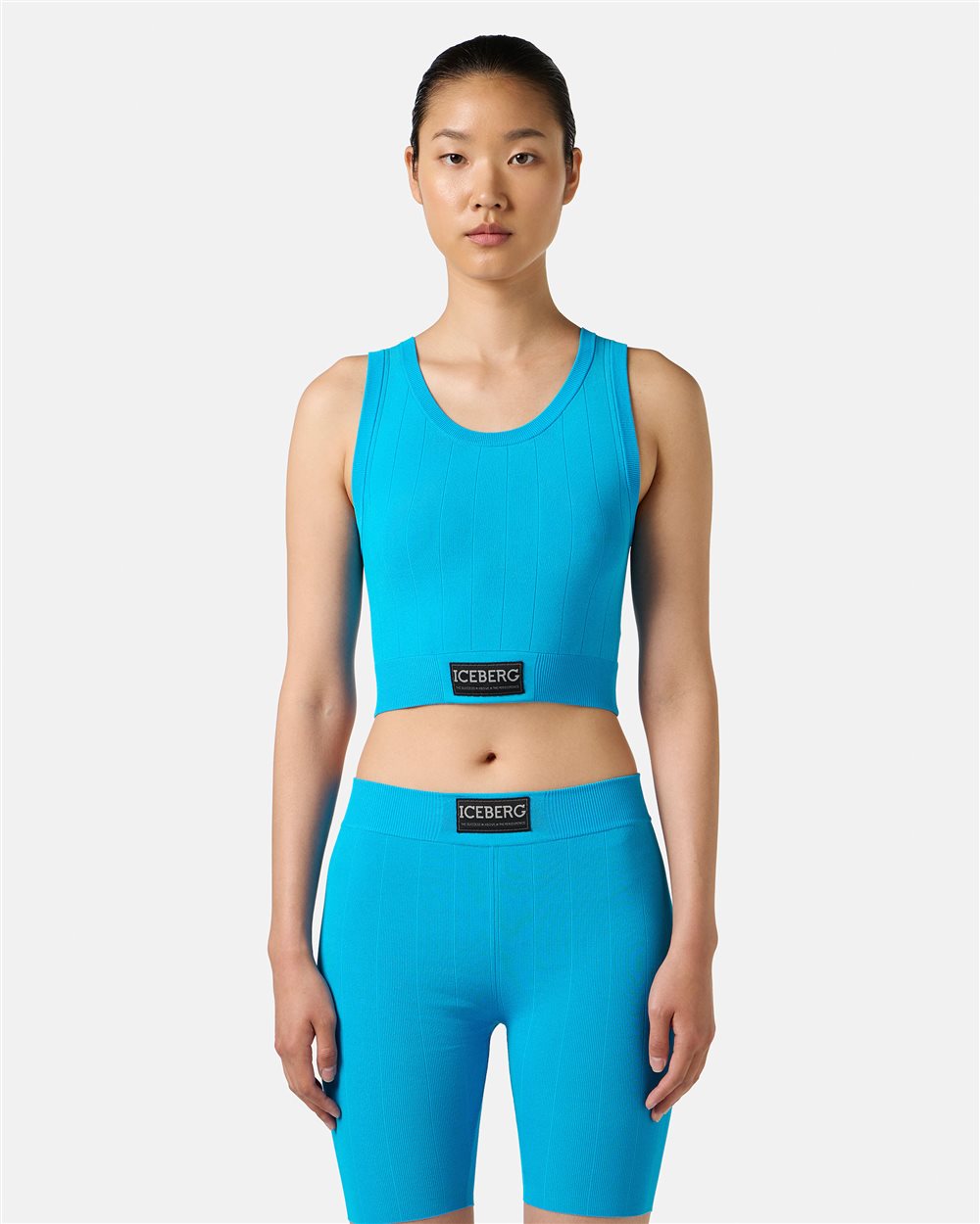 Turquoise active top in ribbed knit with Iceberg logo - Iceberg - Official Website
