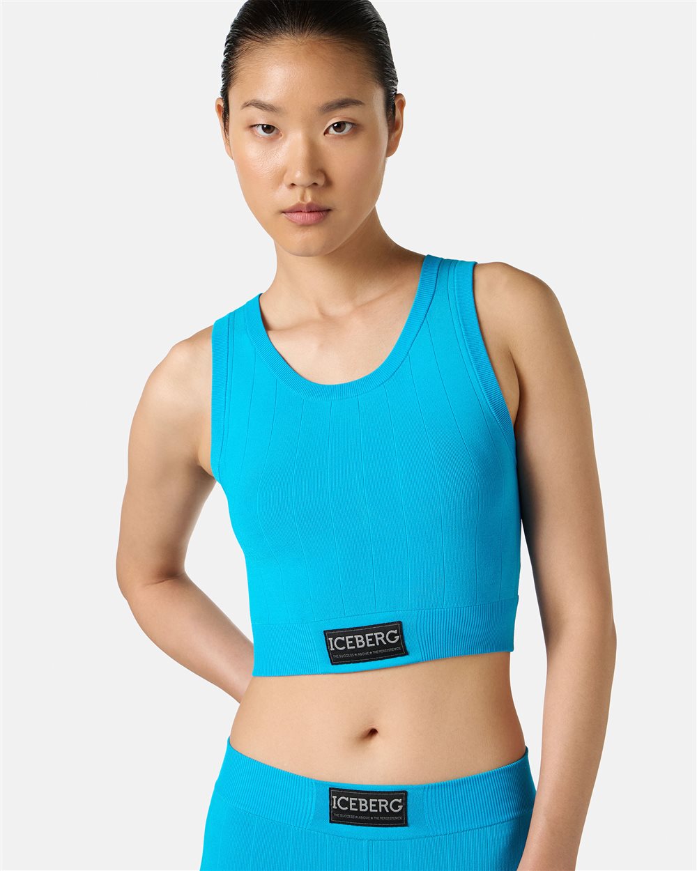 Turquoise active top in ribbed knit with Iceberg logo - Iceberg - Official Website