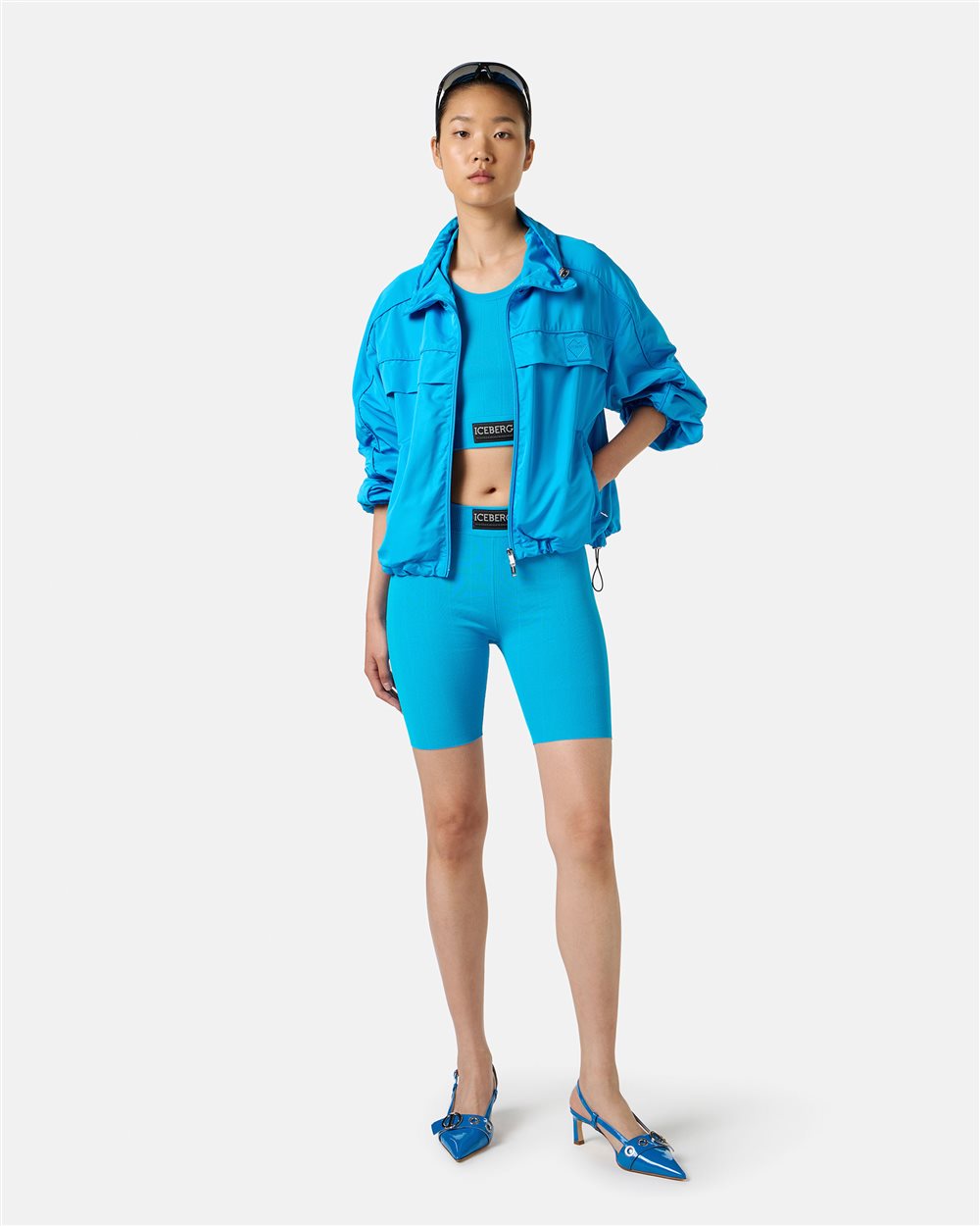 Turquoise active top in ribbed knit with Iceberg logo - Iceberg - Official Website