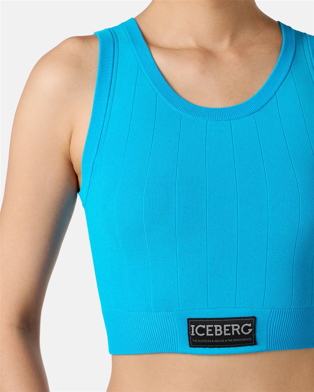 Turquoise active top in ribbed knit with Iceberg logo - Iceberg - Official Website