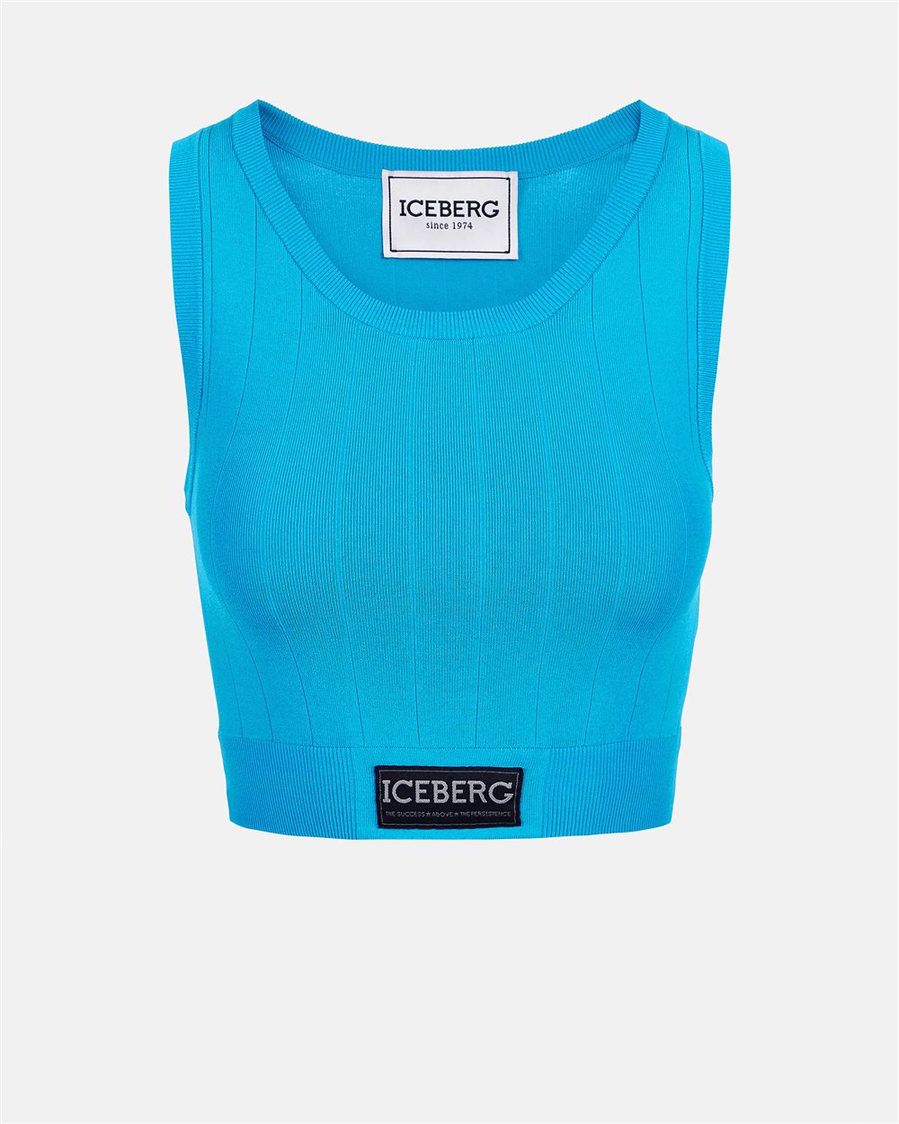 Turquoise active top in ribbed knit with Iceberg logo - Iceberg - Official Website