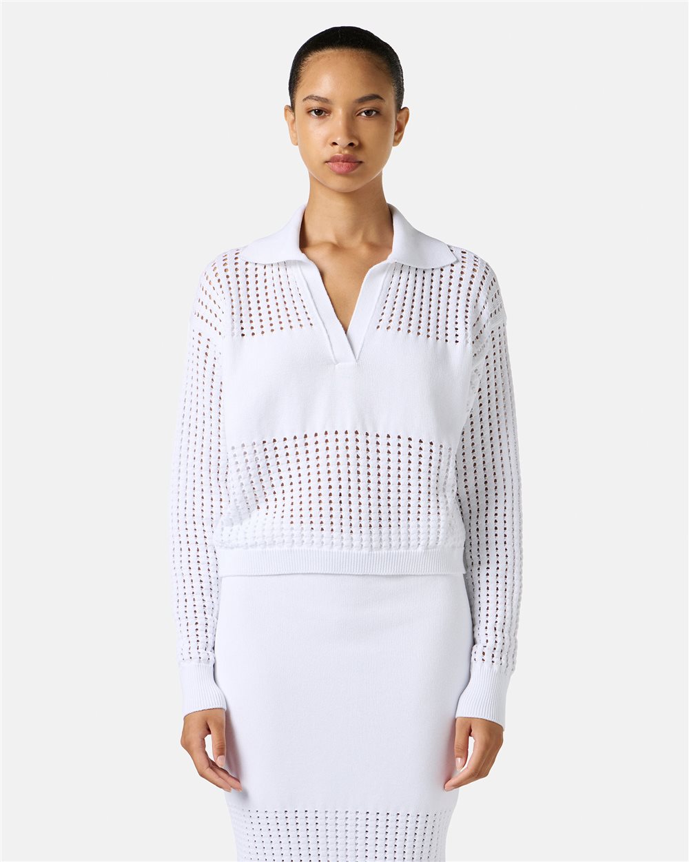 Polo bianca in cotone con righe traforate e logo Iceberg - Iceberg - Official Website