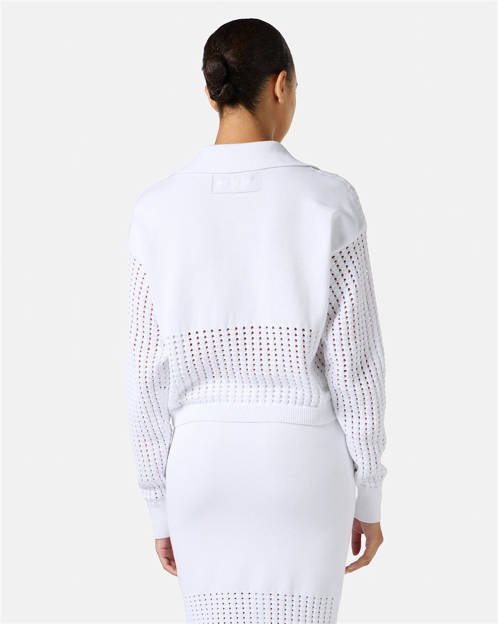 Polo bianca in cotone con righe traforate e logo Iceberg - Iceberg - Official Website
