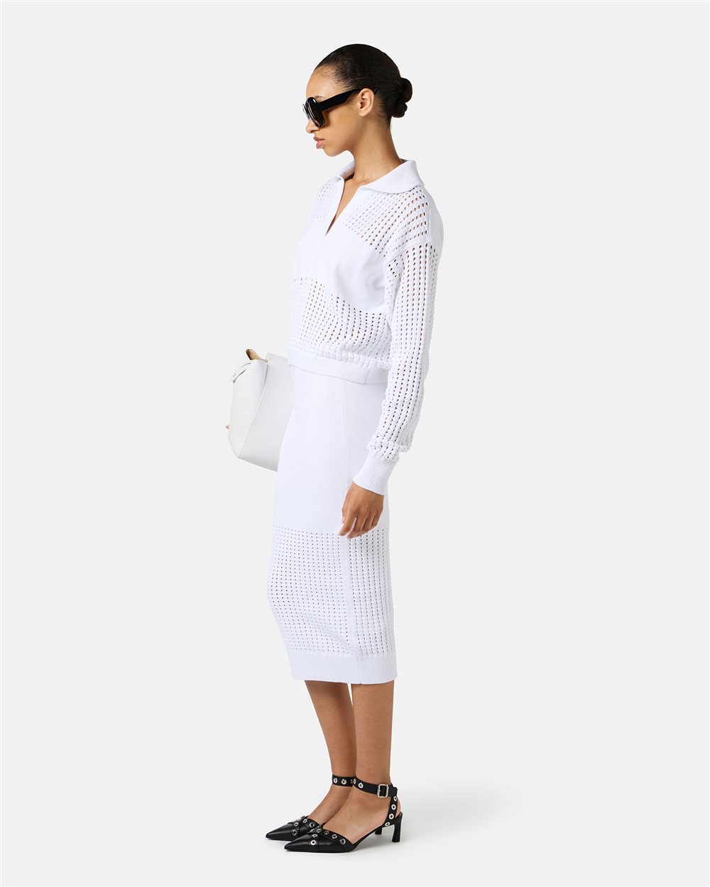 Polo bianca in cotone con righe traforate e logo Iceberg - Iceberg - Official Website