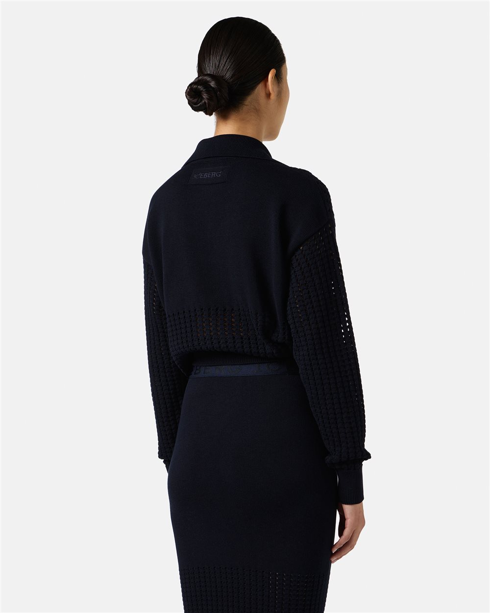 Polo blu in cotone con righe traforate e logo Iceberg - Iceberg - Official Website