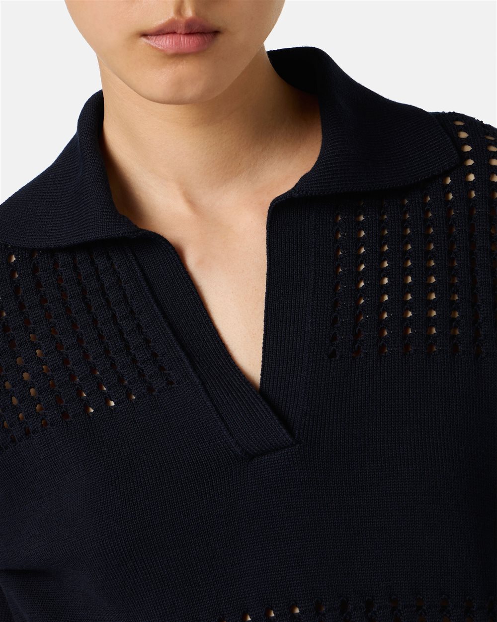 Polo blu in cotone con righe traforate e logo Iceberg - Iceberg - Official Website