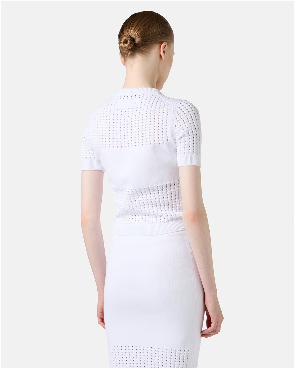 Maglia bianca mezza manica in cotone elasticizzato con righe traforate e logo Iceberg - Iceberg - Official Website