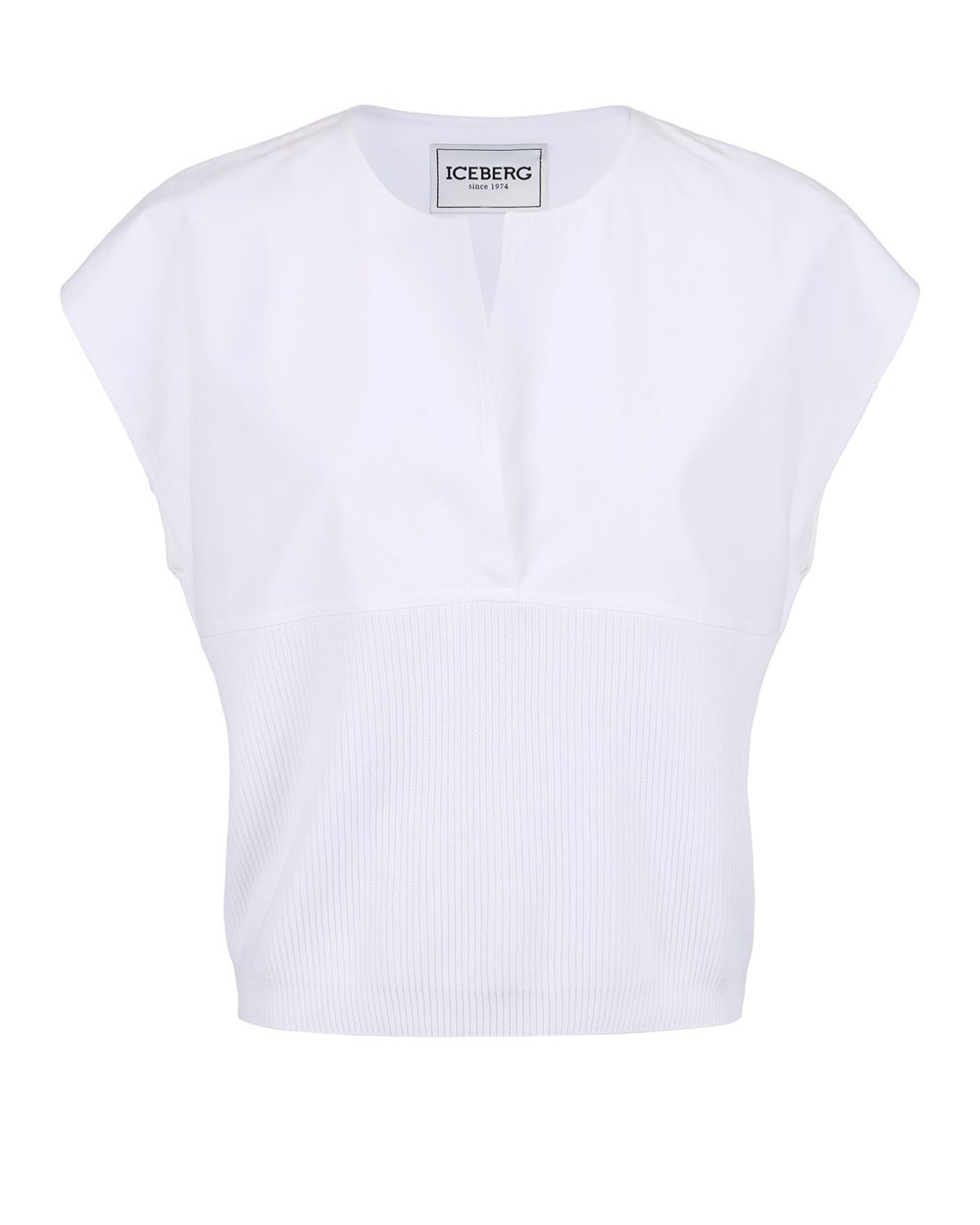 White carry-over crewneck in cotton with jacquard logo stripe - Iceberg - Official Website