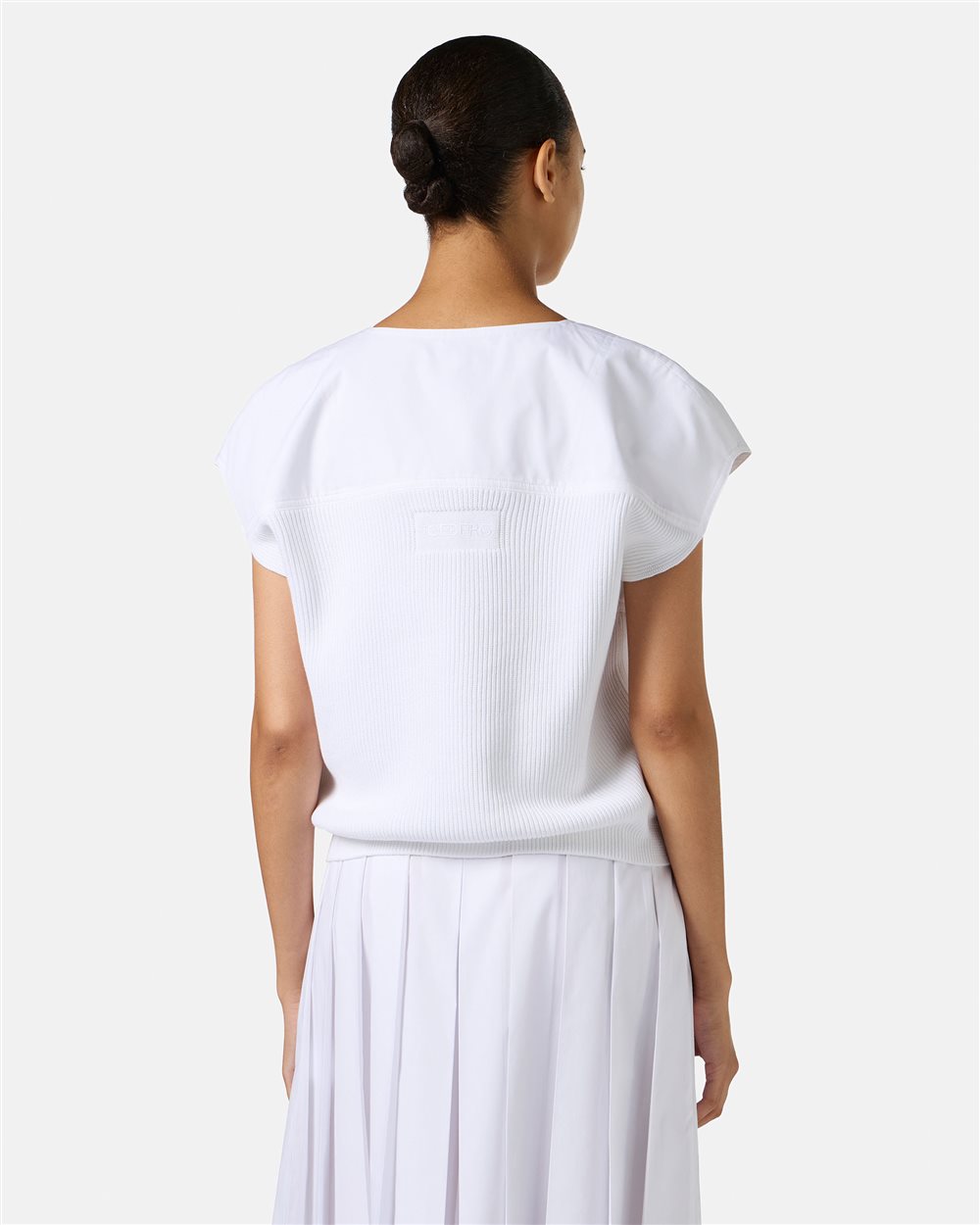 White carry-over crewneck in cotton with jacquard logo stripe - Iceberg - Official Website