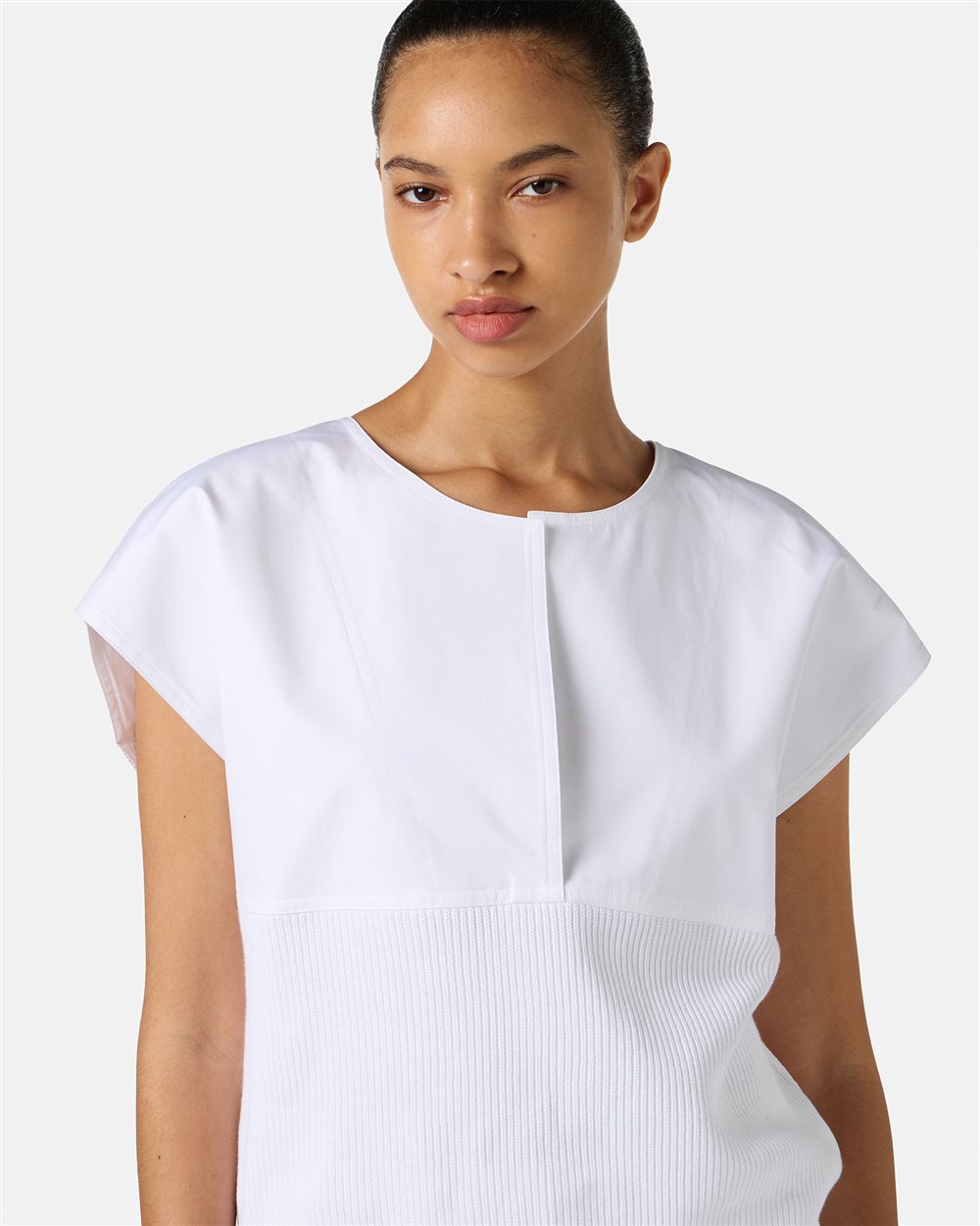 White carry-over crewneck in cotton with jacquard logo stripe - Iceberg - Official Website