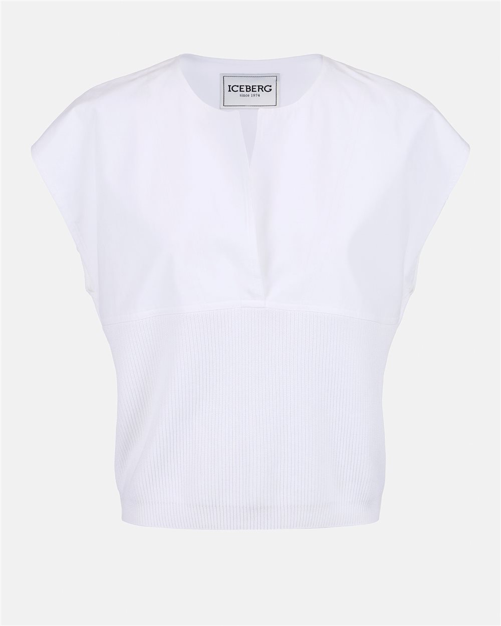 White carry-over crewneck in cotton with jacquard logo stripe - Iceberg - Official Website