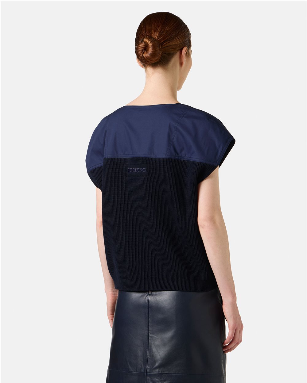 Blu carry-over crewneck in cotton with jacquard logo stripe - Iceberg - Official Website