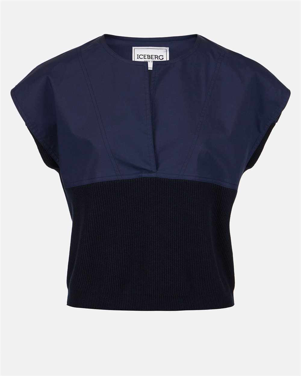 Blu carry-over crewneck in cotton with jacquard logo stripe - Iceberg - Official Website