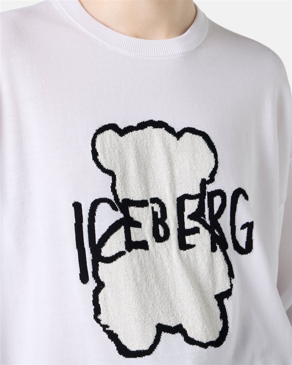 White crew neck sweater in super thin cotton - Iceberg - Official Website