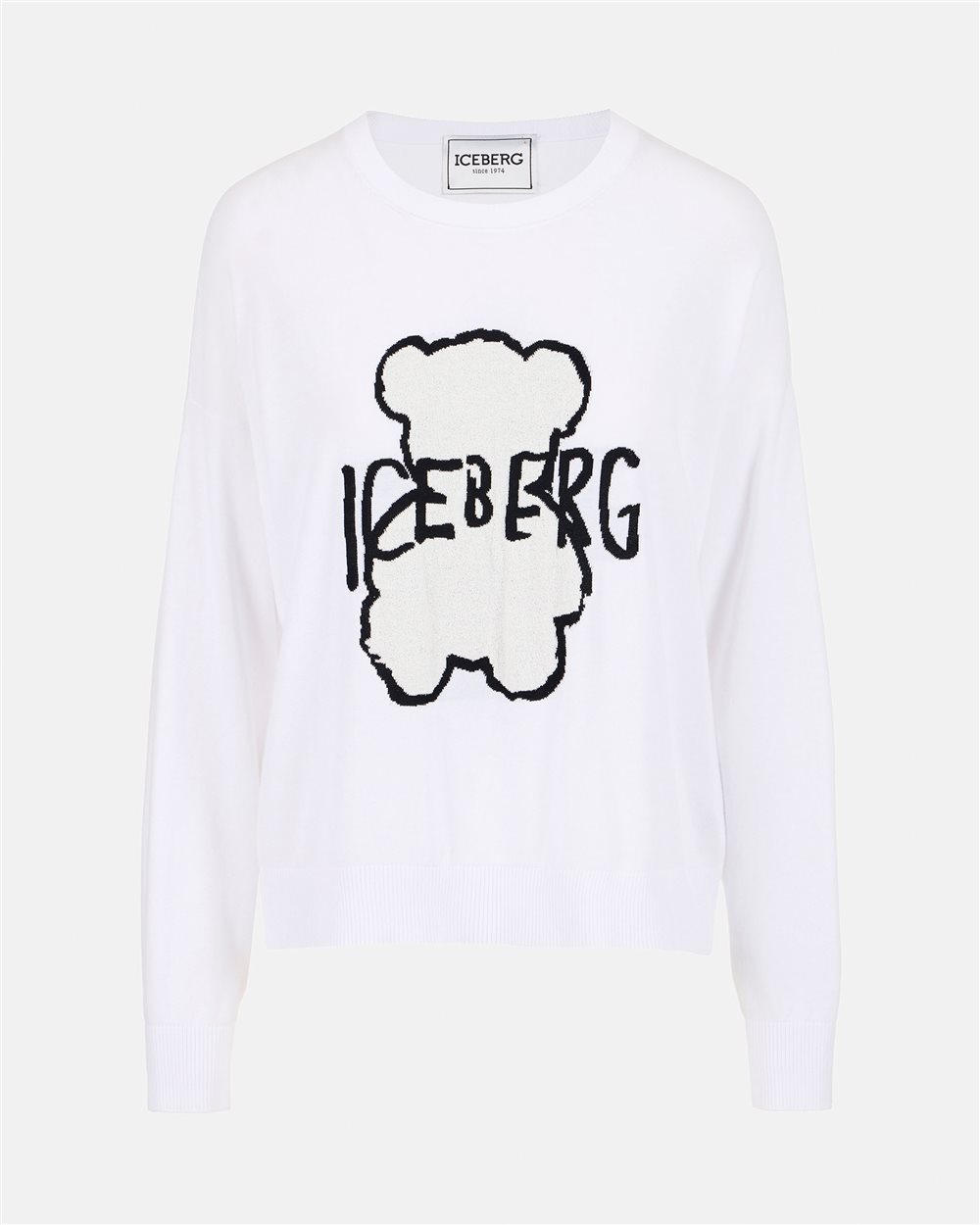 White crew neck sweater in super thin cotton - Iceberg - Official Website