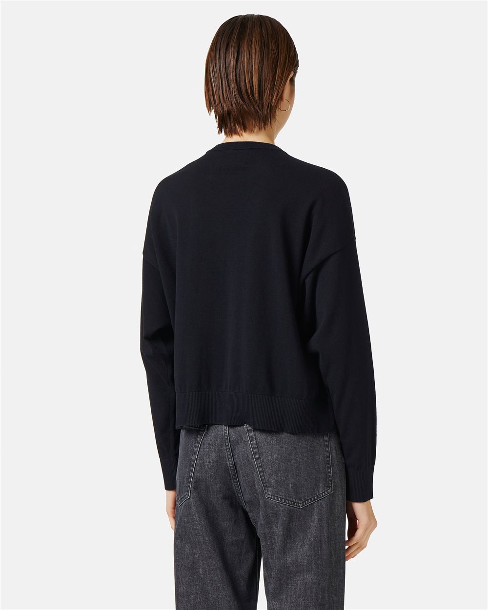 Black crew neck sweater in super thin cotton - Iceberg - Official Website