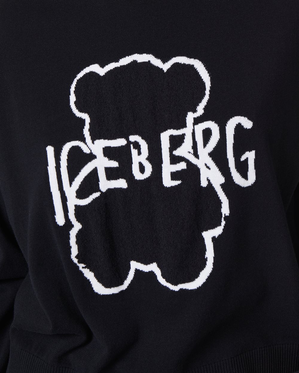 Black crew neck sweater in super thin cotton - Iceberg - Official Website