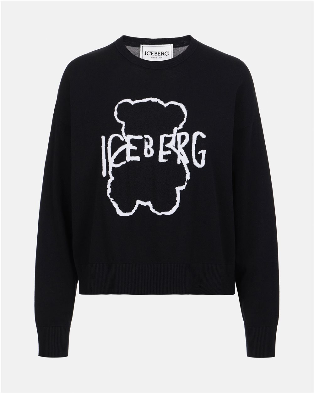 Black crew neck sweater in super thin cotton - Iceberg - Official Website