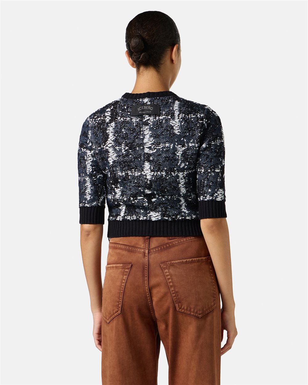 Small multicolor crew neck with half sleeves in cotton and linen blend with logo - Iceberg - Official Website