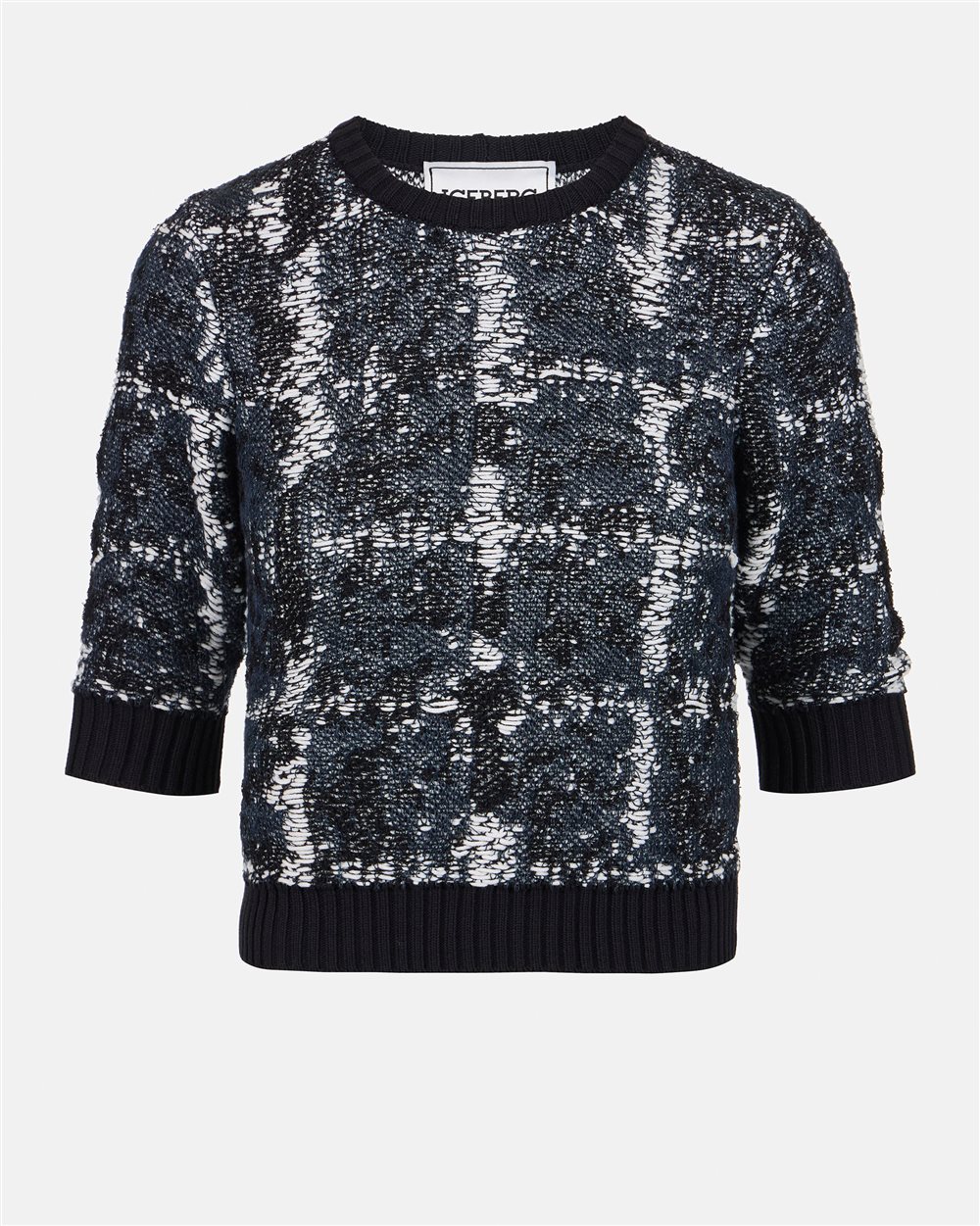 Small multicolor crew neck with half sleeves in cotton and linen blend with logo - Iceberg - Official Website