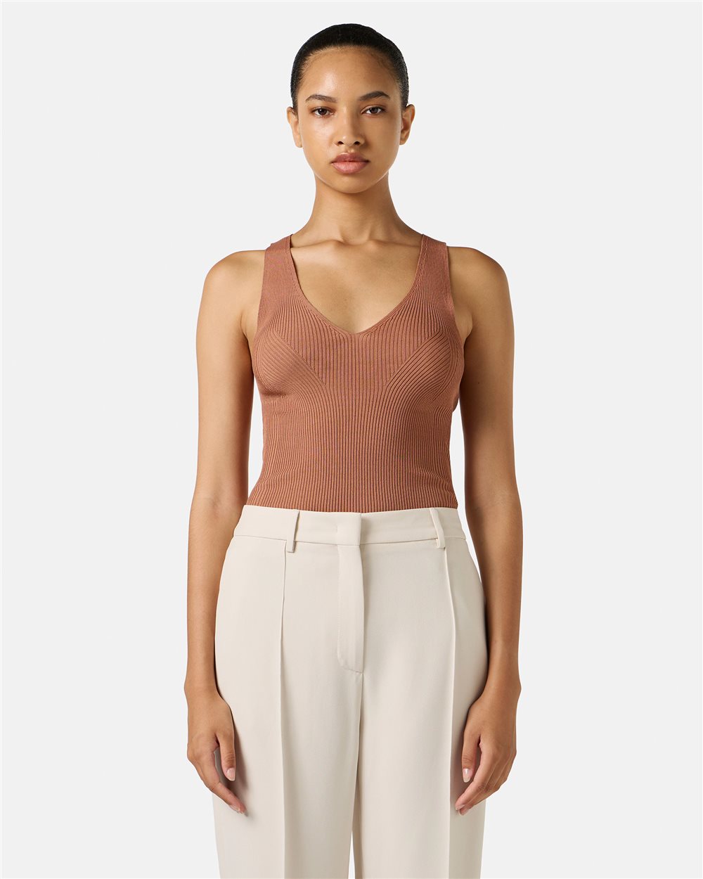 Coccio-colored tank top with dropped ribs in stretch viscose - Iceberg - Official Website