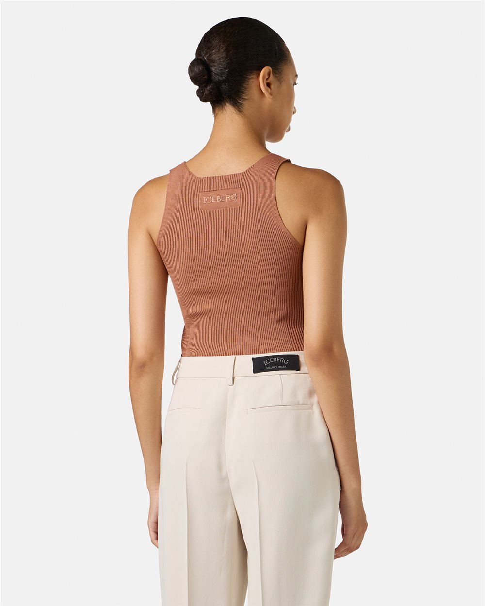 Coccio-colored tank top with dropped ribs in stretch viscose - Iceberg - Official Website