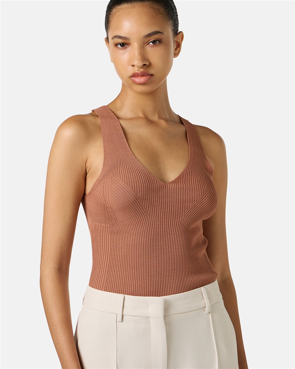 Coccio-colored tank top with dropped ribs in stretch viscose - Iceberg - Official Website