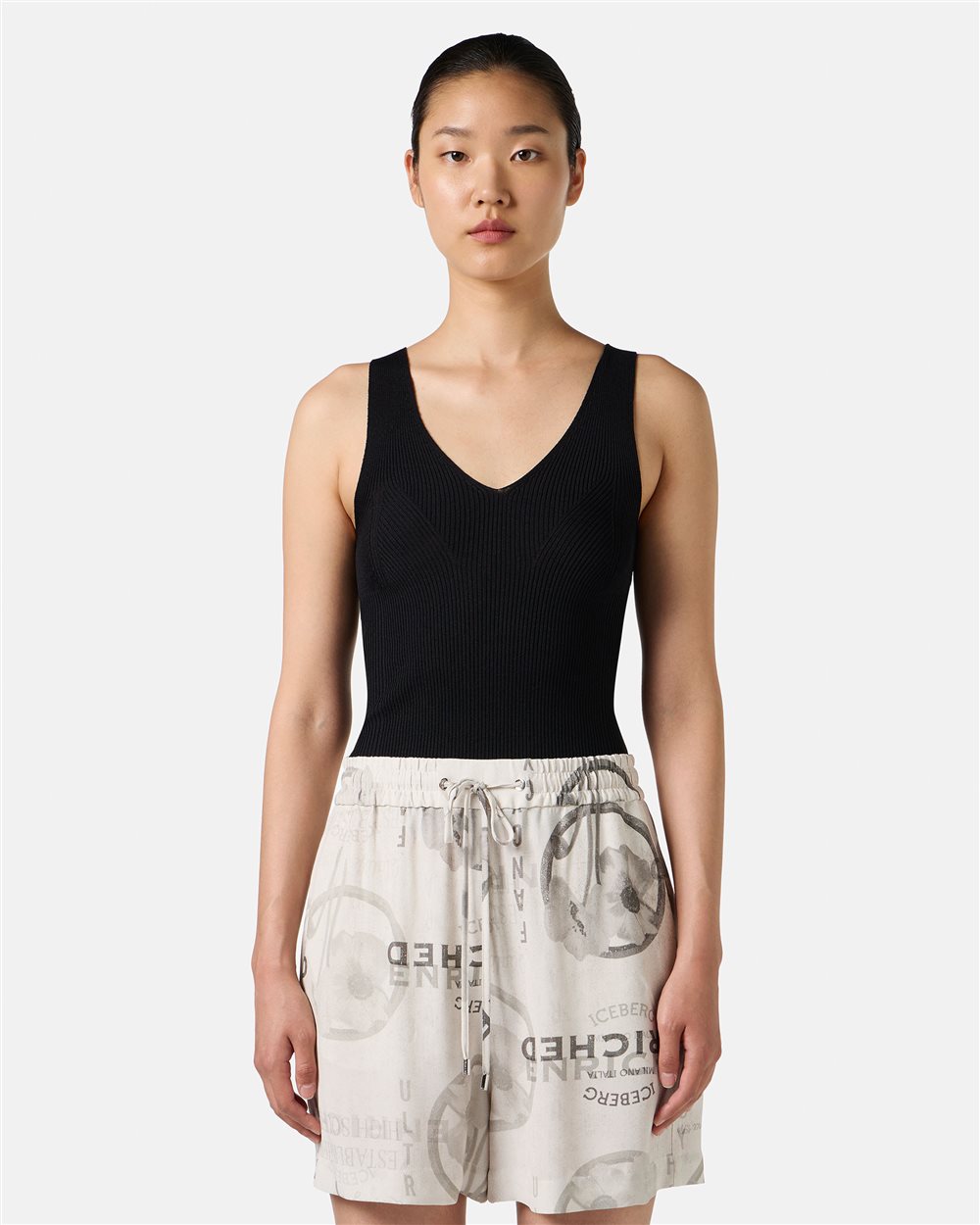 Black tank top with dropped ribs in stretch viscose - Iceberg - Official Website