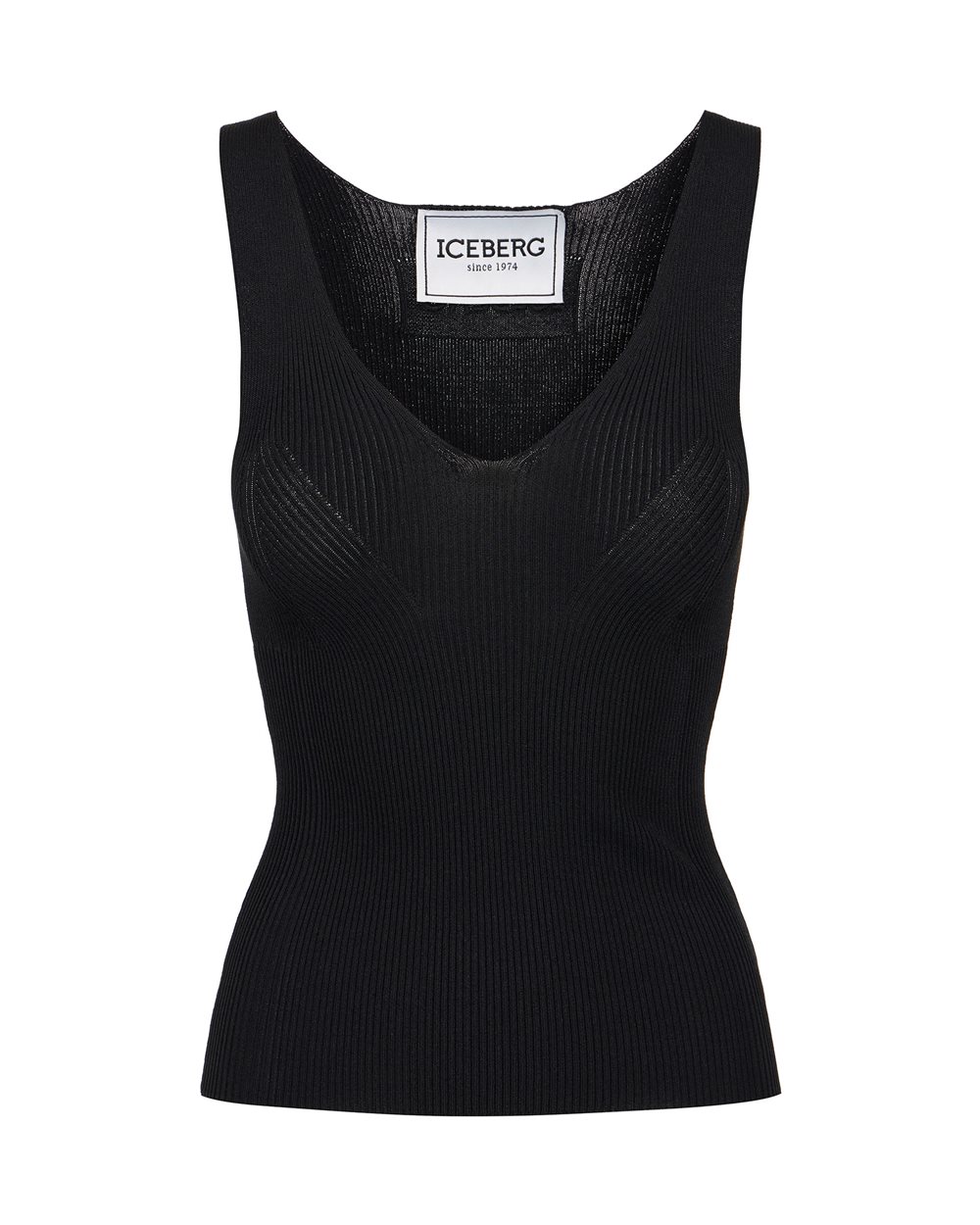 Black tank top with dropped ribs in stretch viscose - Iceberg - Official Website