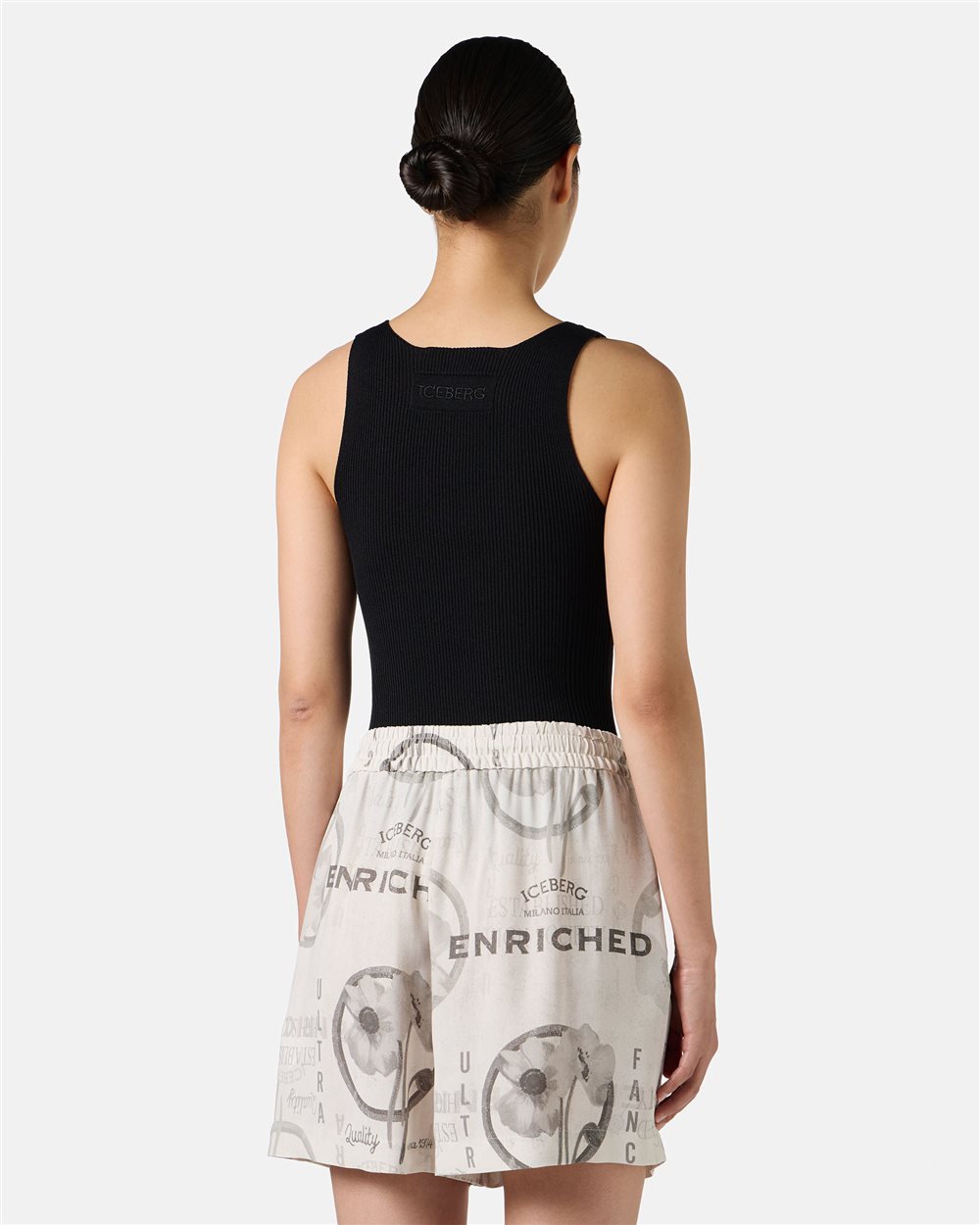 Black tank top with dropped ribs in stretch viscose - Iceberg - Official Website