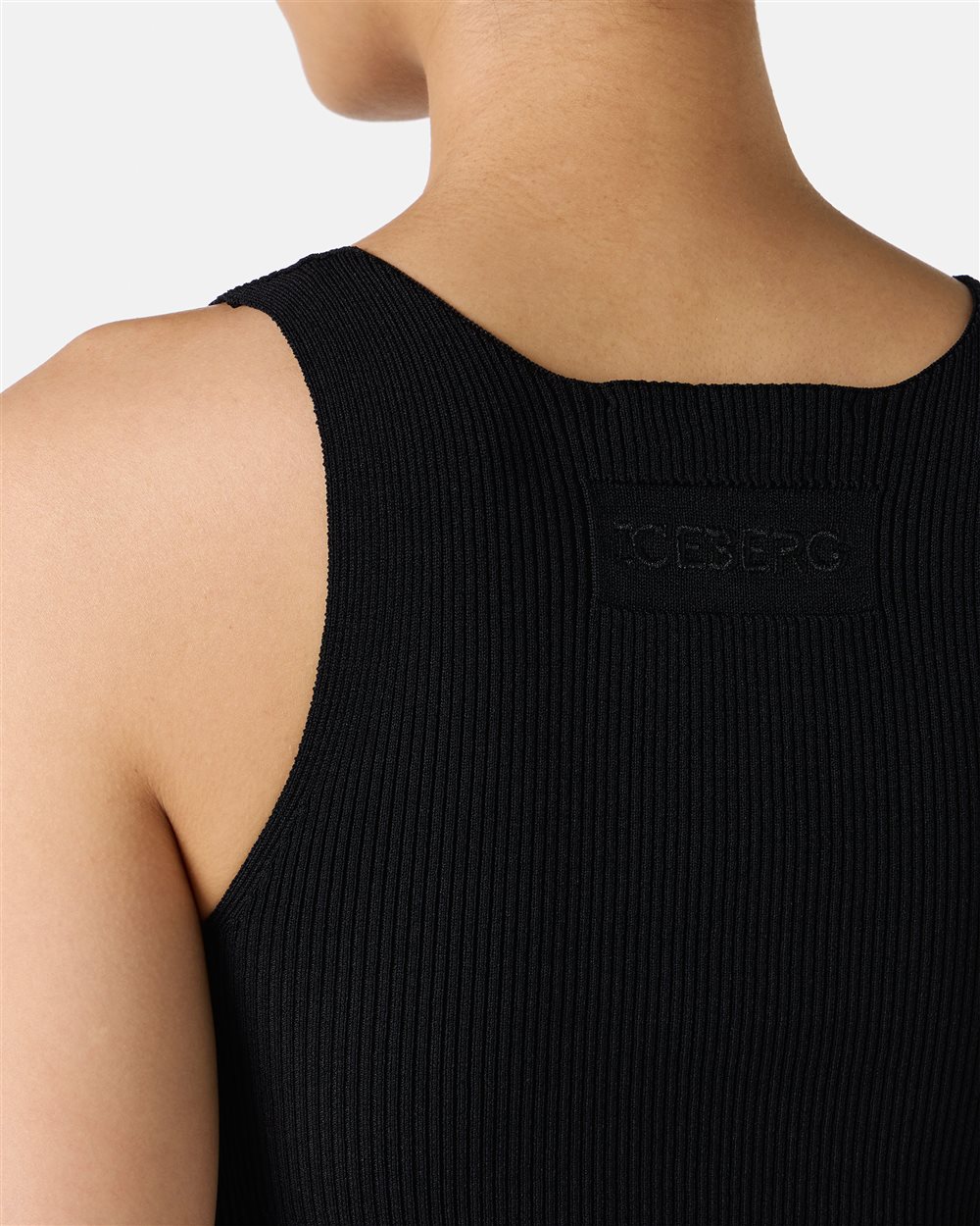 Black tank top with dropped ribs in stretch viscose - Iceberg - Official Website