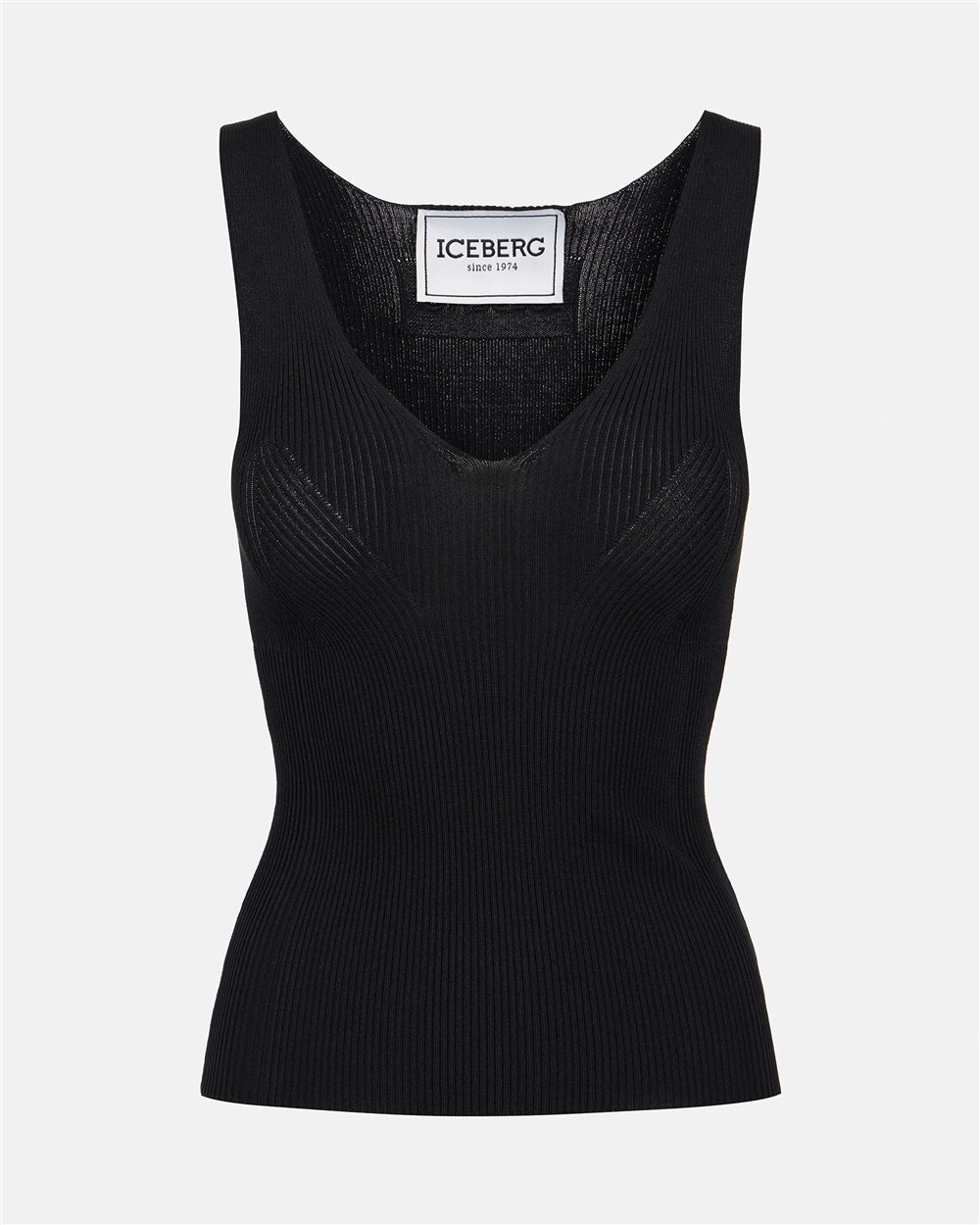 Black tank top with dropped ribs in stretch viscose - Iceberg - Official Website