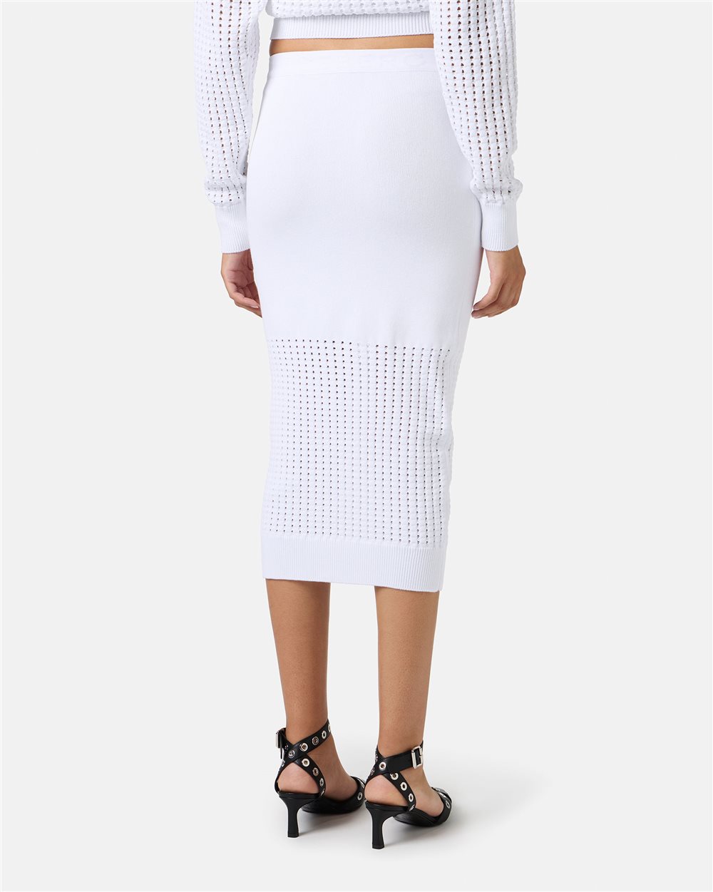 White skirt in stretch cotton with perforations - Iceberg - Official Website