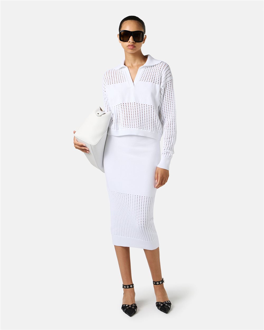 White skirt in stretch cotton with perforations - Iceberg - Official Website