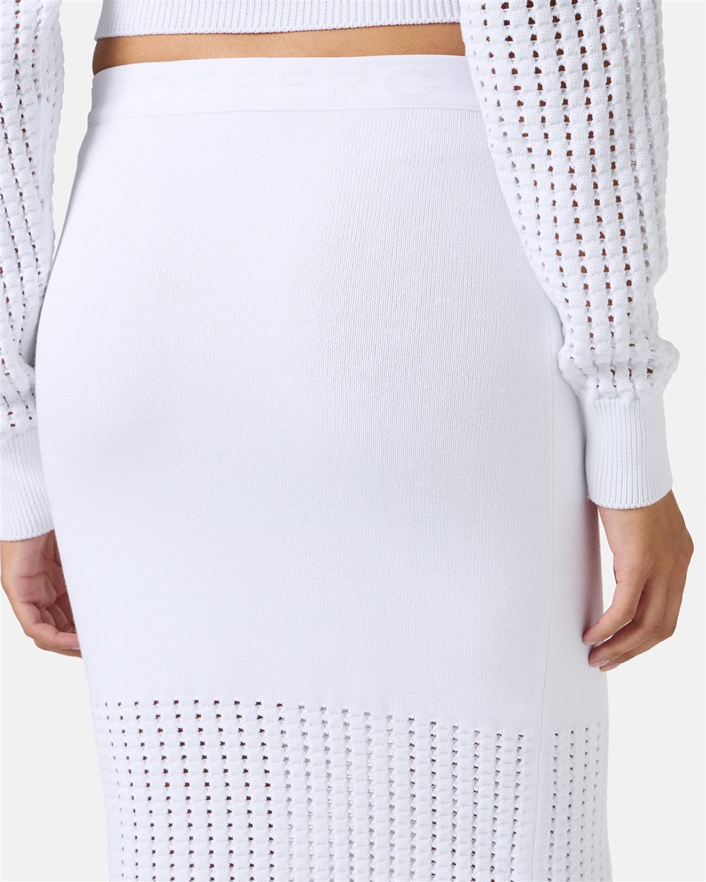 White skirt in stretch cotton with perforations - Iceberg - Official Website
