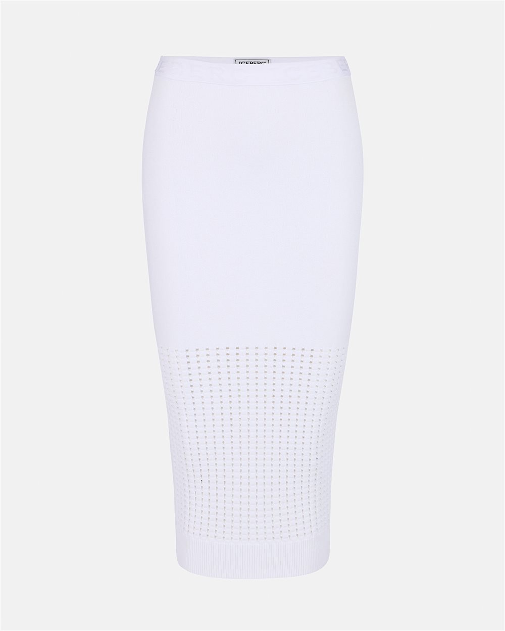 White skirt in stretch cotton with perforations - Iceberg - Official Website