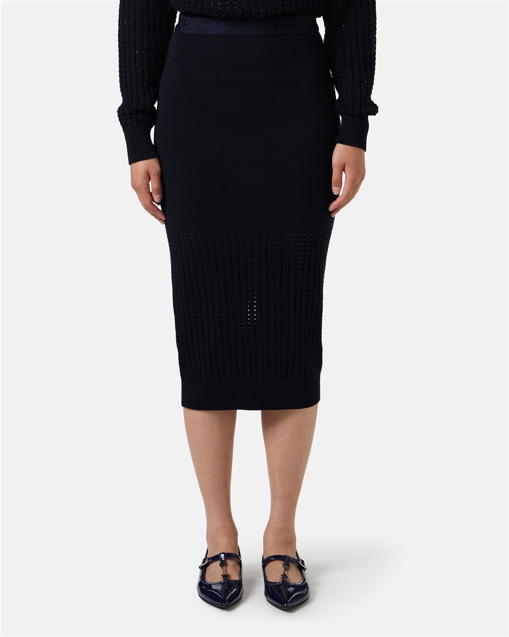 Blue skirt in stretch cotton with perforations - Iceberg - Official Website