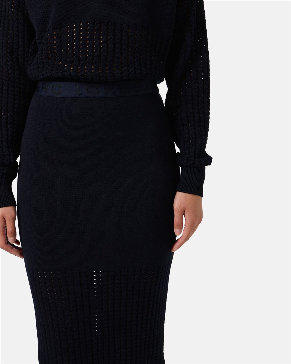 Blue skirt in stretch cotton with perforations - Iceberg - Official Website
