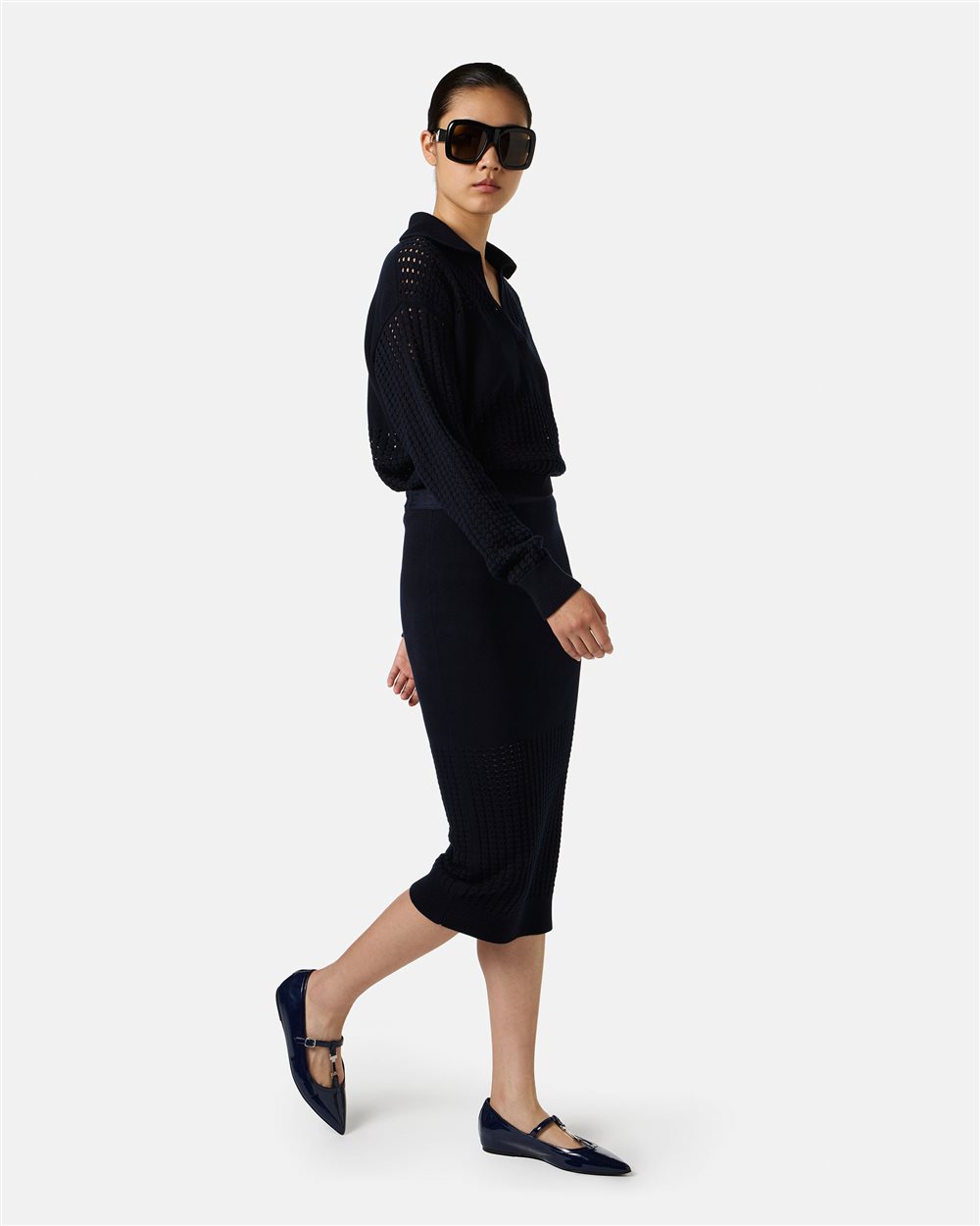 Blue skirt in stretch cotton with perforations - Iceberg - Official Website